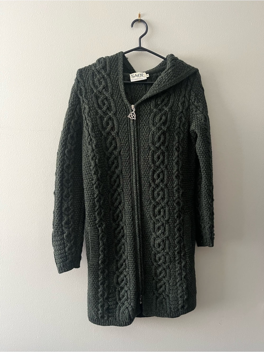 SAOL Ireland Hooded Knit Long Sweater- 100% Merino Wool